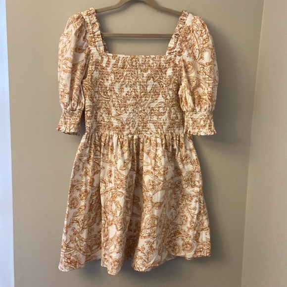 1 State Paisley Square Neckline Smocked Bust Puff-Sleeves Mini Dress size Large - Picture 5 of 8